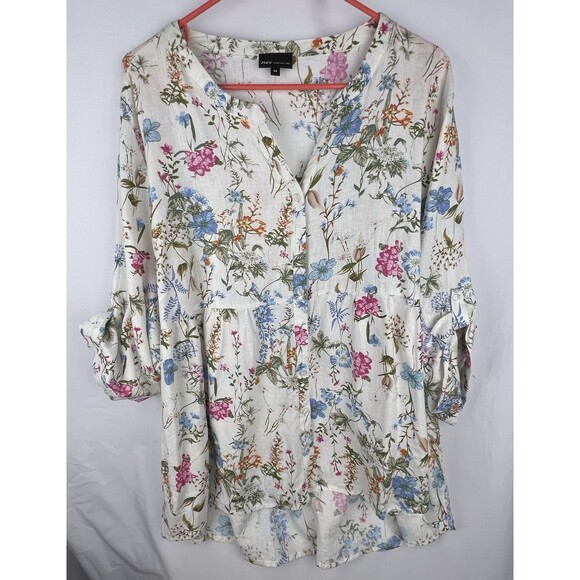Jones New York Tops - JNY Jones New York Top Womens 3X Linen Blend Floral Button Roll Tab Peasant Boho